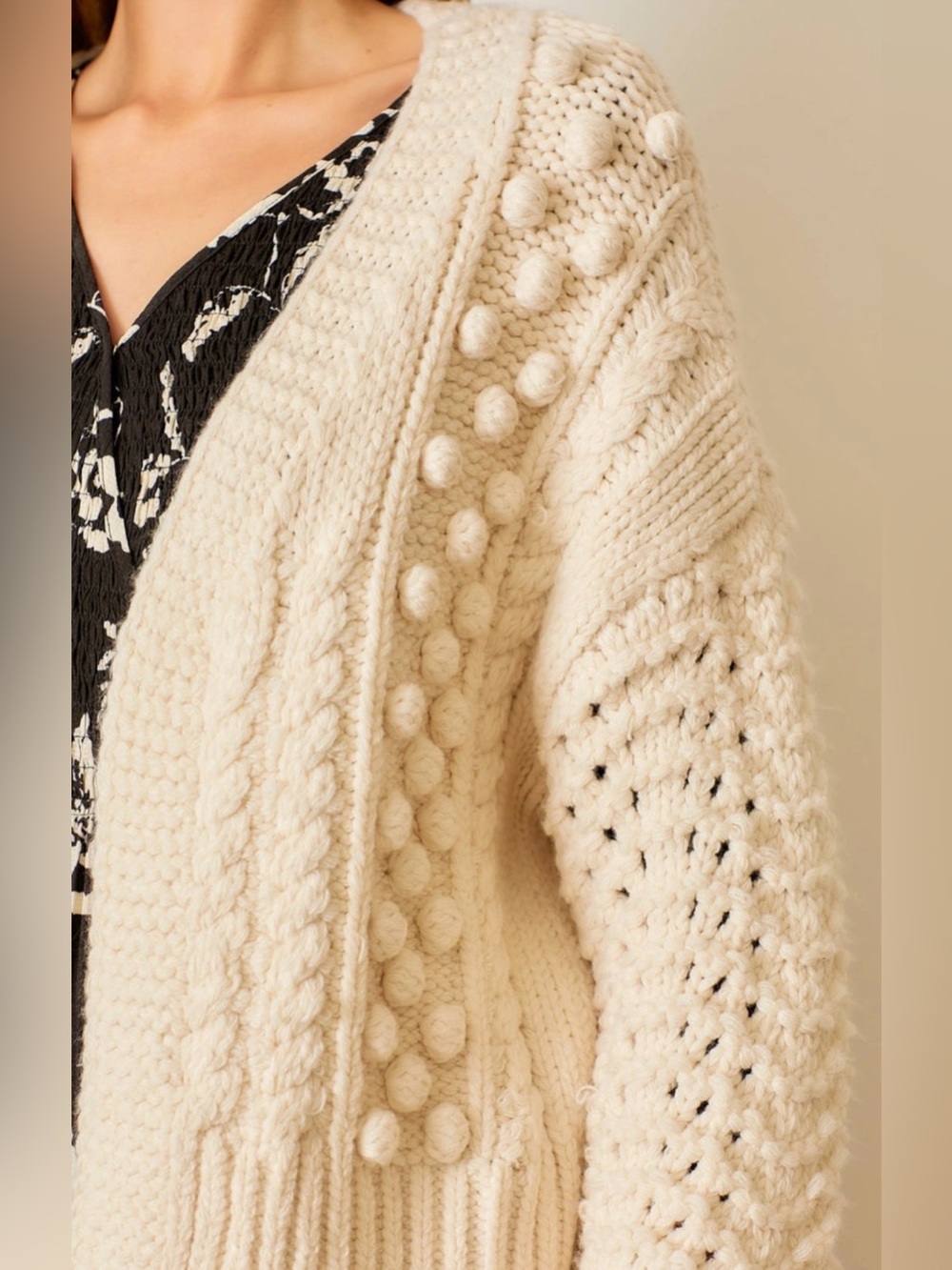 DREAMERS by Debut Think Knit Bobble Cardigan Sweater